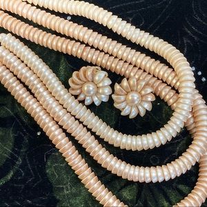 Vintage Necklace and earrings shell pearls necklace and earrings set unique set